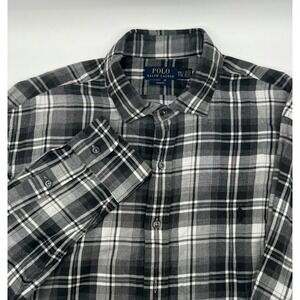 Polo Ralph Lauren Mens XXL Slim Fit Plaid Flannel Shirt Black White‎ 0535